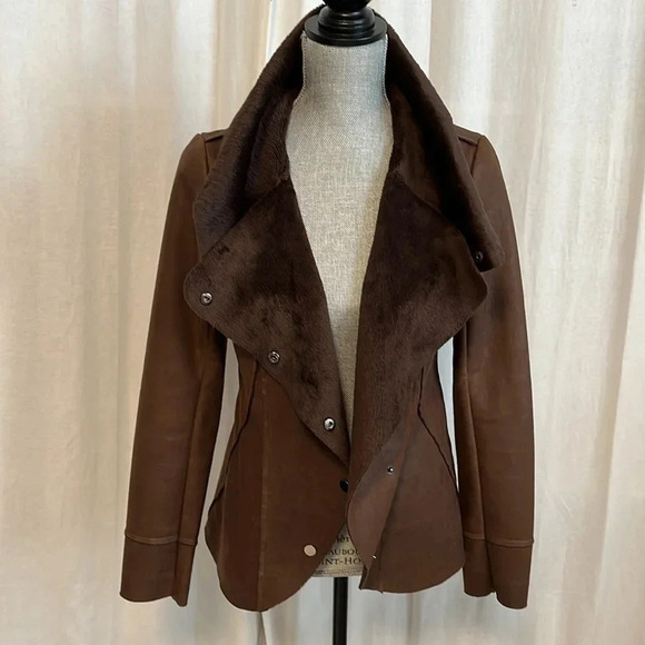 Shearling Faux Fur Jacket Brown, Size S - Picture 1 of 10